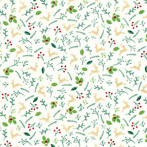 Baumwollstoff Popeline Rehe und Zweige – wollweiss/gold, 