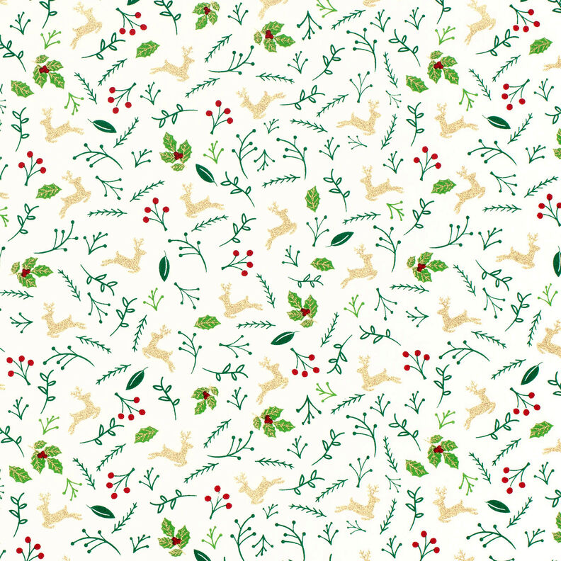 Baumwollstoff Popeline Rehe und Zweige – wollweiss/gold, image number 1