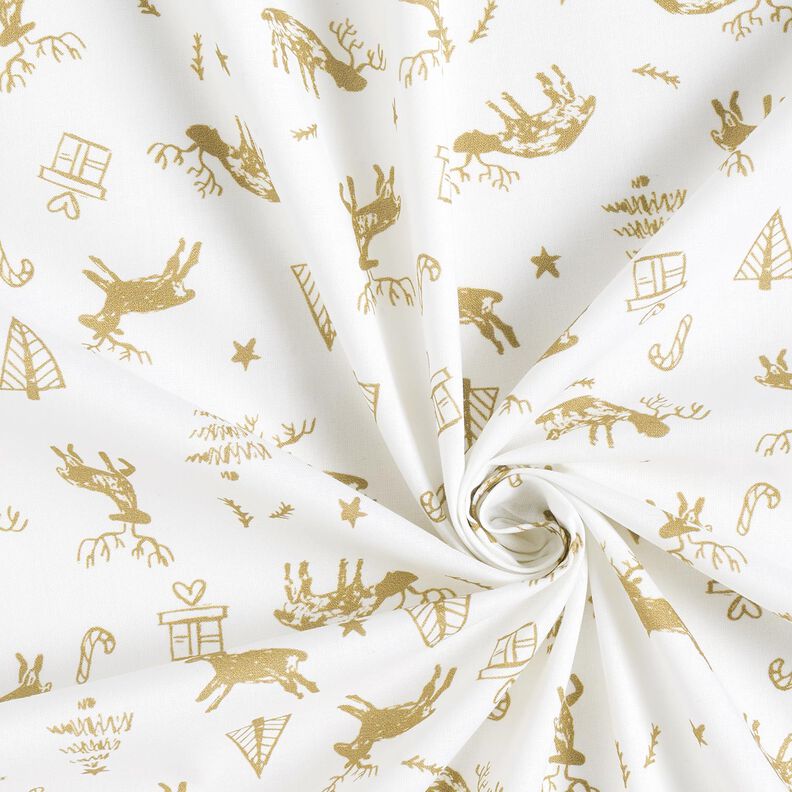 Baumwollstoff Cretonne Rentiere und Sterne – elfenbein/gold,  image number 3