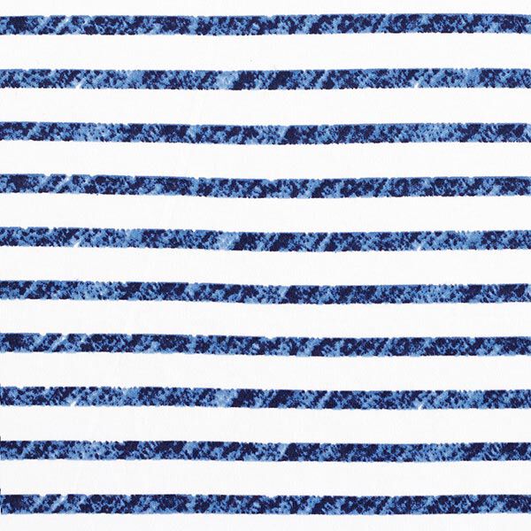 Baumwolljersey gepunktete Querstreifen – weiss/blau | Reststück 100cm