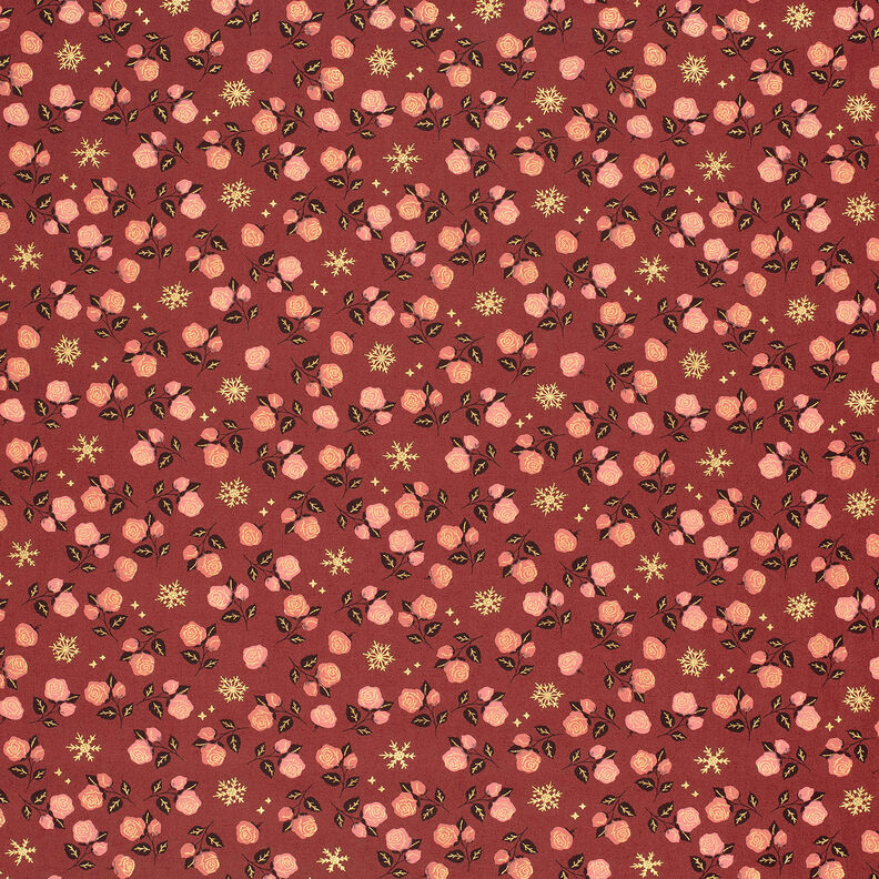Baumwollstoff Popeline klassische Rosen – dunkelrot/gold,  image number 6