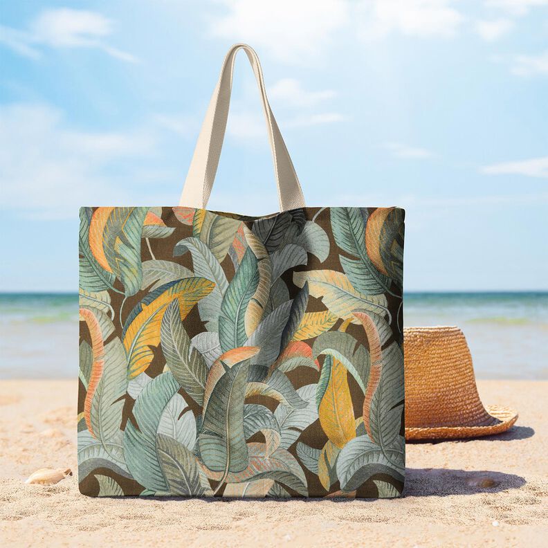 Dekostoff Halbpanama Bananenblätter – kupfer/khaki, image number 8