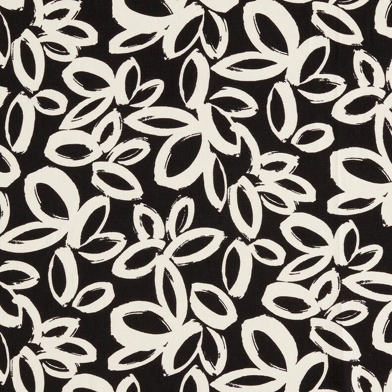 Viskose-Crêpe gemalte Hawaii-Blumen – schwarz/elfenbein,  image number 1