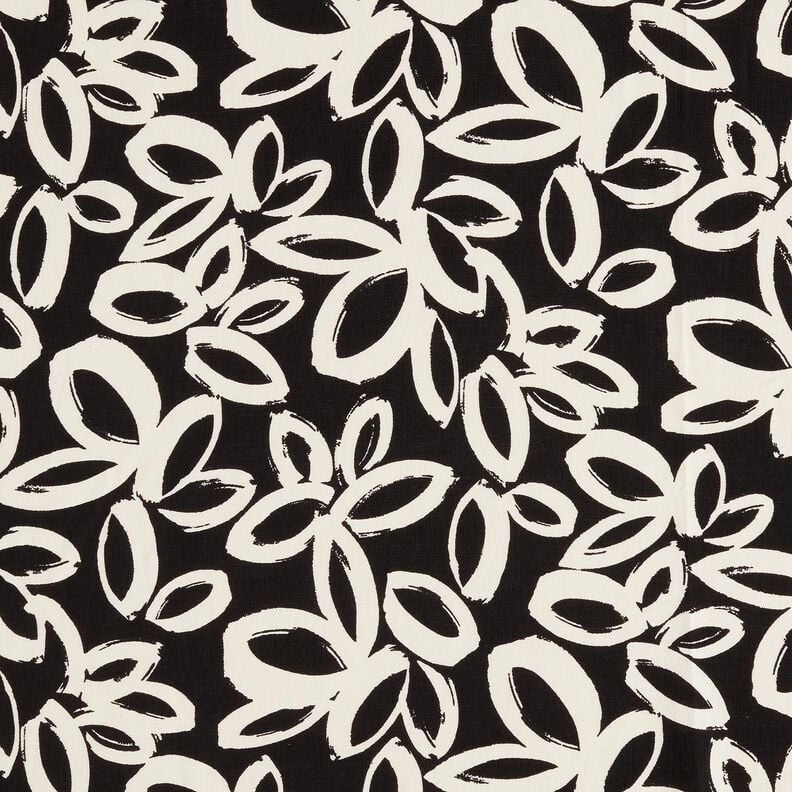Viskose-Crêpe gemalte Hawaii-Blumen – schwarz/elfenbein, image number 1