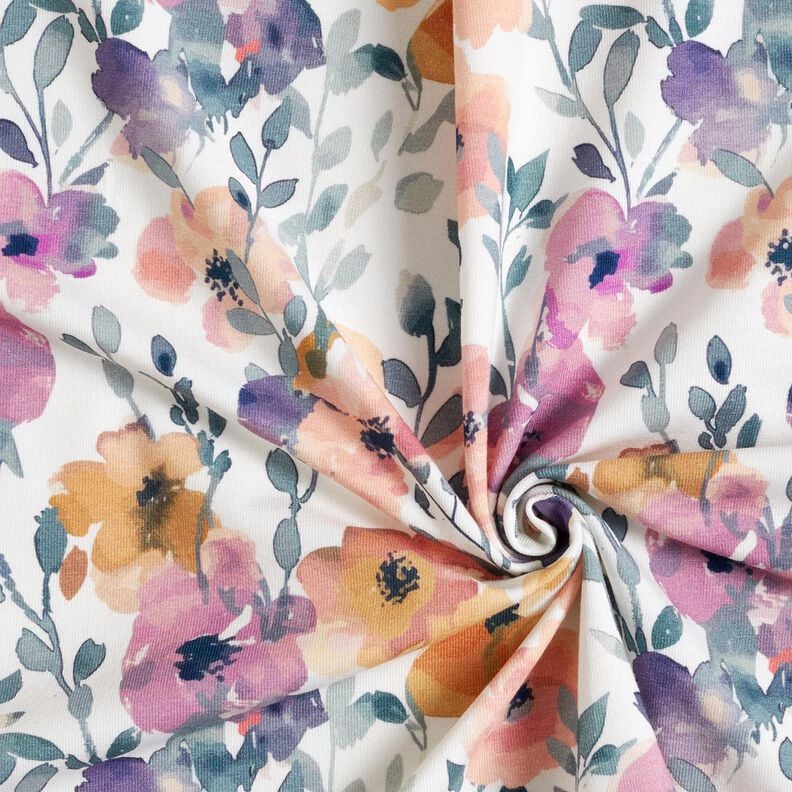 GOTS Baumwolljersey Aquarell Blumenwiese Digitaldruck – elfenbein, image number 3