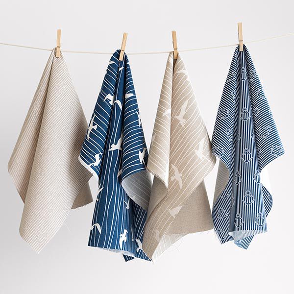 Dekostoff Halbpanama Möwen – ozeanblau/weiss | Reststück 100cm