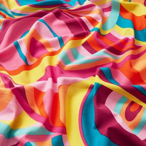 Viskose-Baumwoll Voile abstrakte Schlingen – pastellviolett/aquablau, 