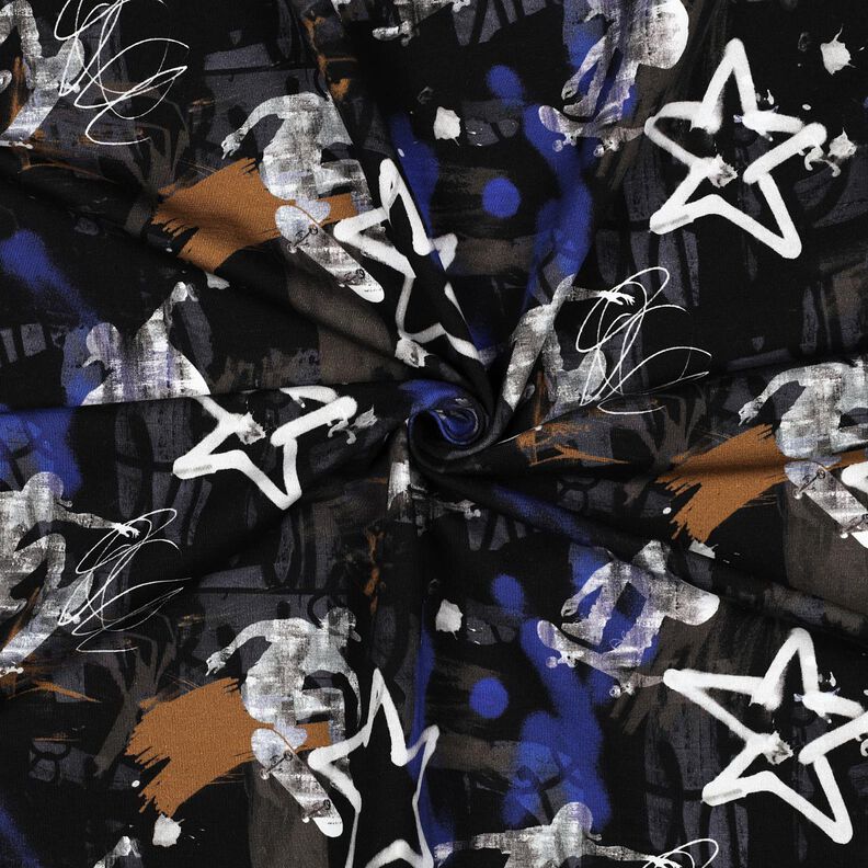 French Terry Sommersweat Skate-Grafitti Digitaldruck | Poppy Fabrics – schwarz/indigo, image number 3
