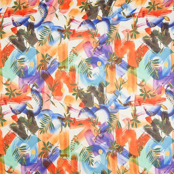 Viskose-Seiden-Mix Chiffon Buchstaben – weiss/Farbmix | Reststück 50cm