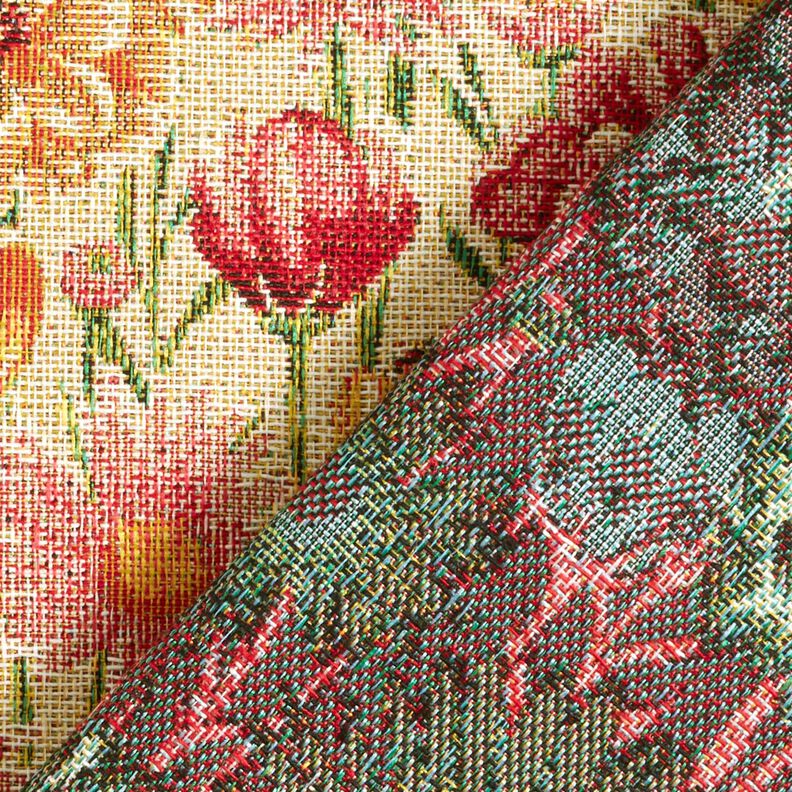Dekostoff Gobelin Wiesenblumen – hellbeige/karminrot, image number 4