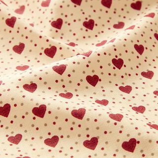 Beschichtete Baumwolle Herzen – hellbeige/rot, 