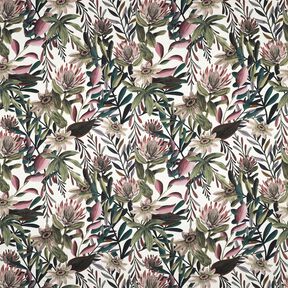 Dekostoff Canvas kunstvolle Blumen – elfenbein/dunkelpinie, 