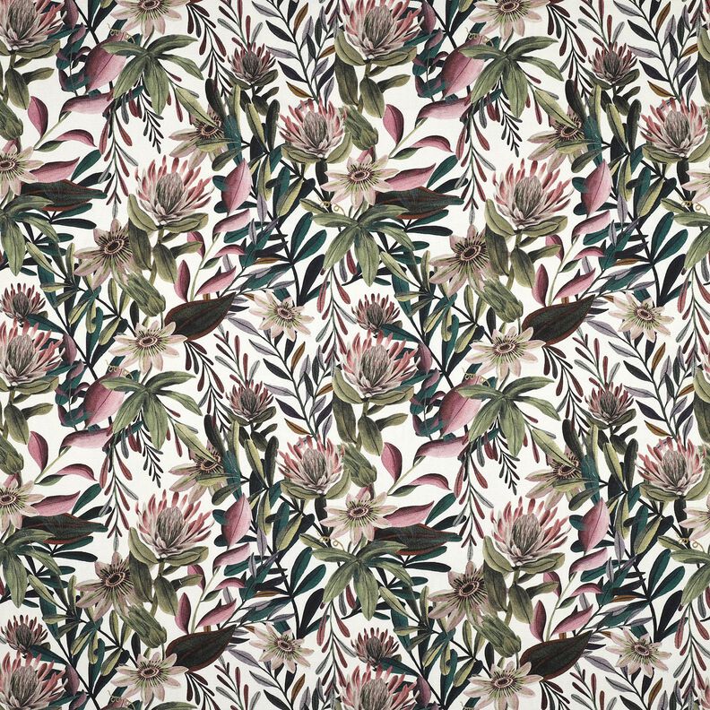 Dekostoff Canvas kunstvolle Blumen – elfenbein/dunkelpinie,  image number 1