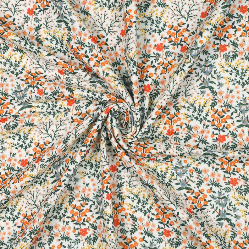 Musselin/ Doppel-Krinkel Gewebe Blumenwiese Digitaldruck | Poppy Fabrics – wollweiss/pfirsichorange,  image number 3