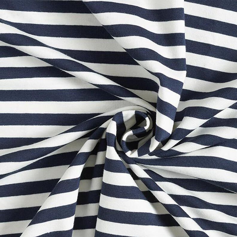 French Terry Sommersweat garngefärbte Streifen – wollweiss/marineblau,  image number 4