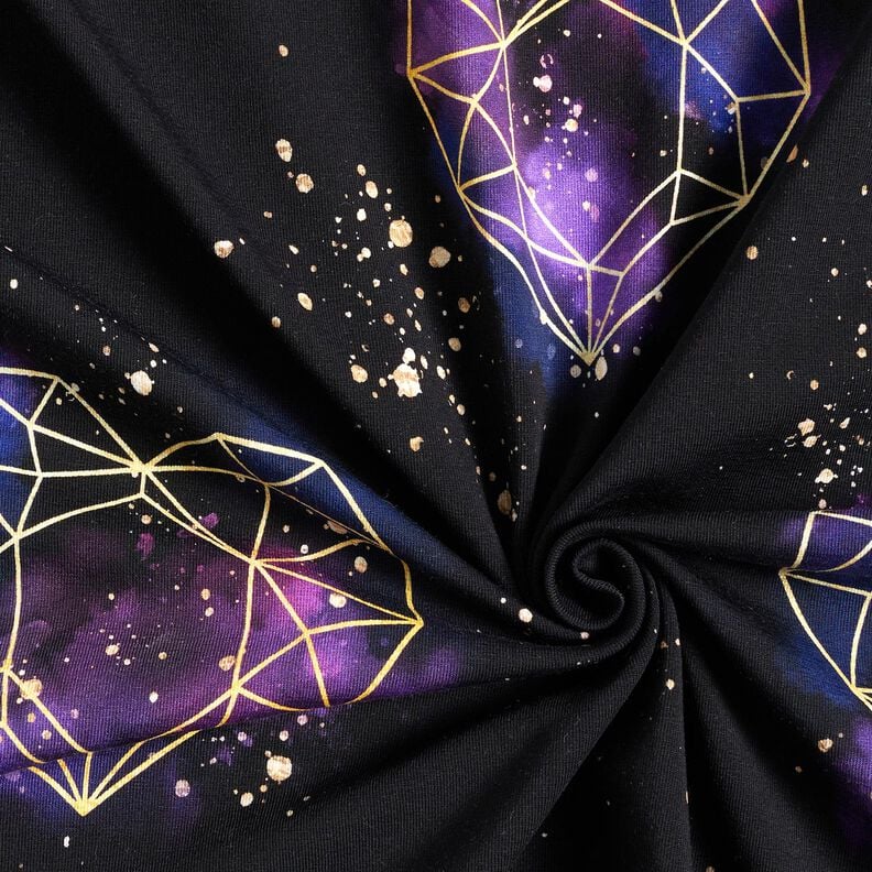 Baumwolljersey Origamiherzen mit Goldsprenkeln | Glitzerpüppi – schwarz/lila,  image number 3