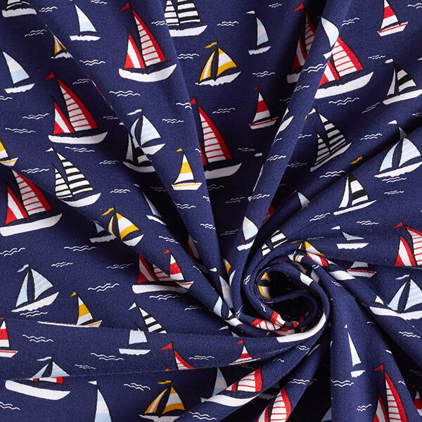 Baumwolljersey Segelboote – marineblau, image number 3