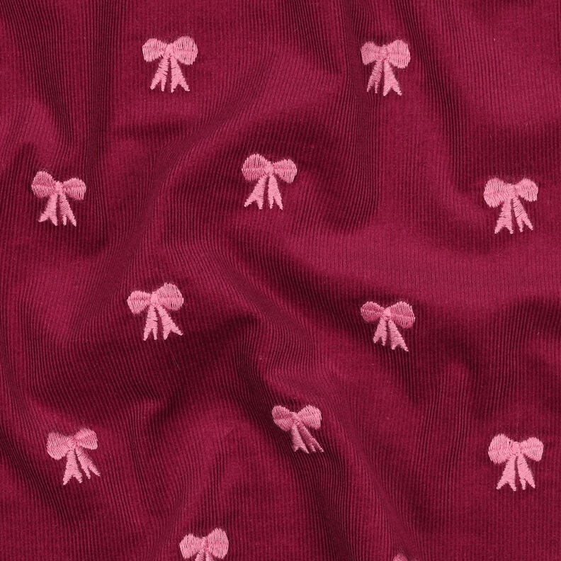 Babycord gestickte Schleifen | Poppy Fabrics – karminrot,  image number 2