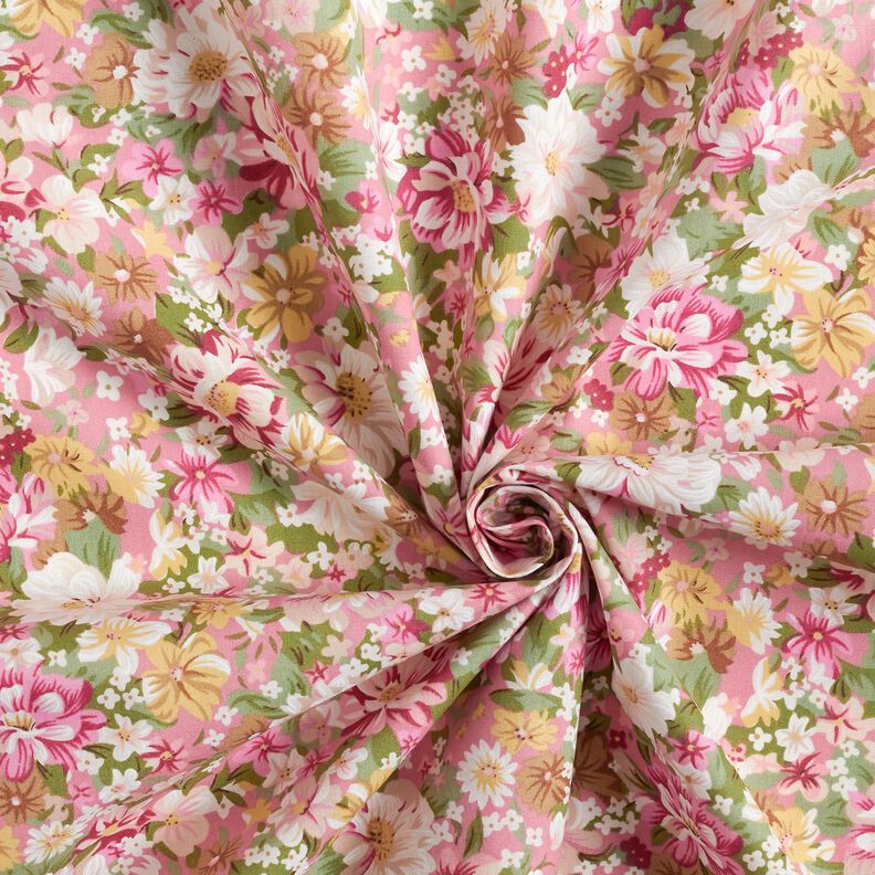 Baumwollpopeline romantische Blumen – rosa/beige,  image number 3