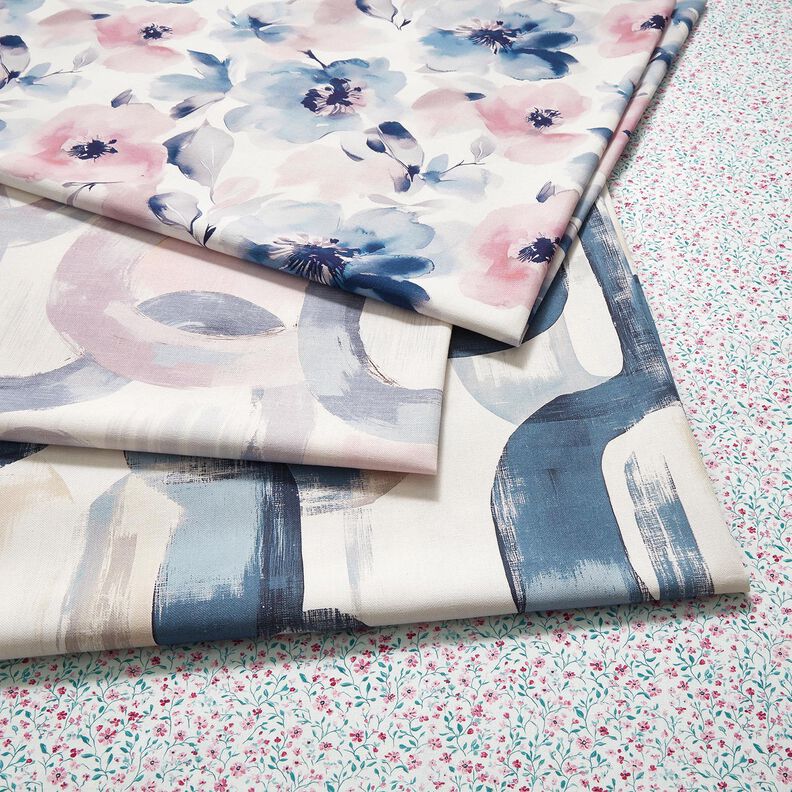 Dekostoff Halbpanama große Aquarellblüten – weiss/pastellviolett,  image number 5