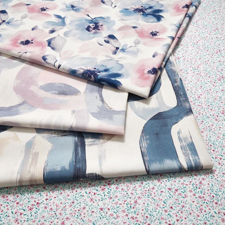 Dekostoff Halbpanama große Aquarellblüten – weiss/pastellviolett, image number 5