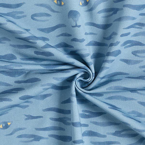 French Terry Sommersweat versteckter Tiger | PETIT CITRON – stahlblau | Reststück 100cm