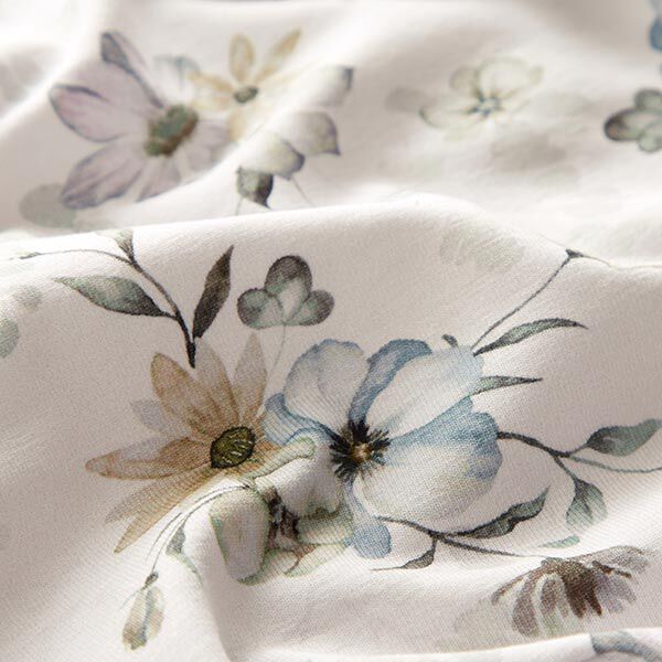 GOTS Baumwolljersey große Aquarell-Blumen – nebelgrau/aquablau, image number 2