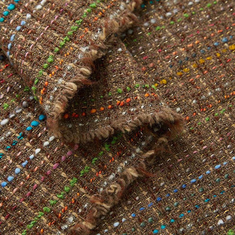 Bouclé Schurwoll-Mix bunte Streifen & Lurex – mittelbraun,  image number 3