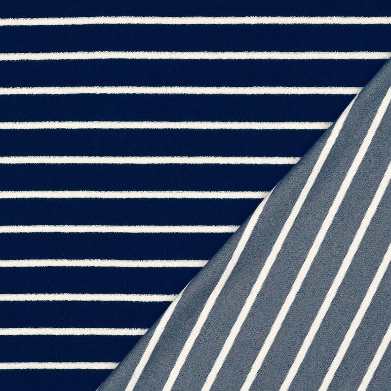 Frotteejersey Streifen – nachtblau/elfenbein,  image number 4