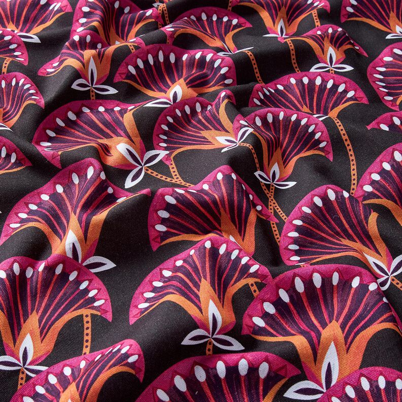 Dekostoff Canvas Blumenfächer – schwarz/pink, image number 2