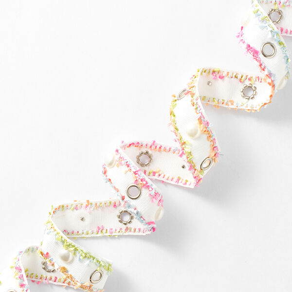 Webband Ösen und Perlen [25 mm] – weiss/pink,  image number 1