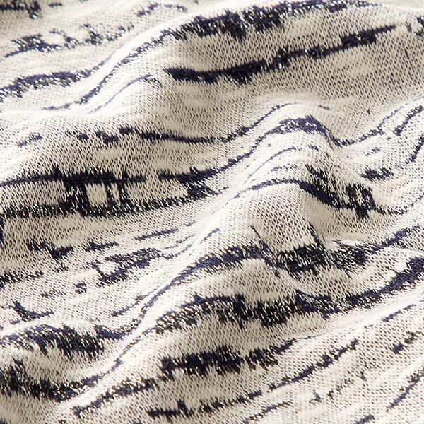 Strickjacquard Glitzer Querlinien – wollweiss/nachtblau | Reststück 100cm