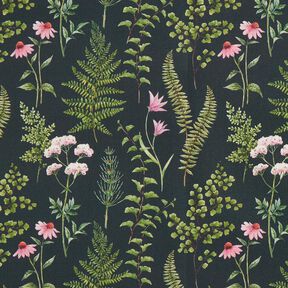 Outdoorstoff Canvas Blätter und Blüten – dunkelgrün/pastellviolett, 