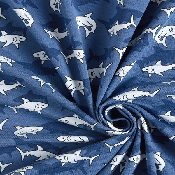 Baumwolljersey Haie – jeansblau, image number 3