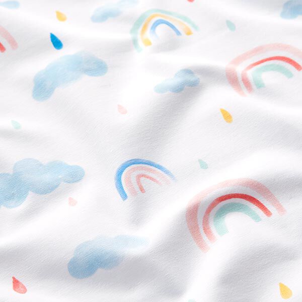 GOTS Baumwolljersey Aquarell Regenbogenwelt | Tula – weiss, image number 2