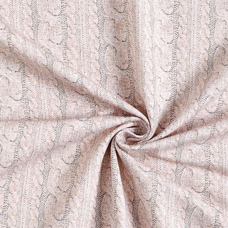 French Terry Sommersweat Zopfmuster Druck – hellbeige, image number 3