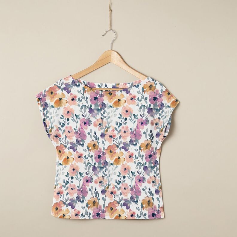 GOTS Baumwolljersey Aquarell Blumenwiese Digitaldruck – elfenbein, image number 5