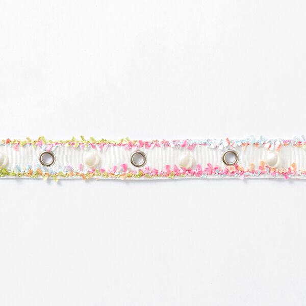 Webband Ösen und Perlen [25 mm] – weiss/pink,  image number 2