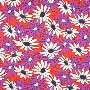 Satin expressive Blumen – orange/rotlila, 
