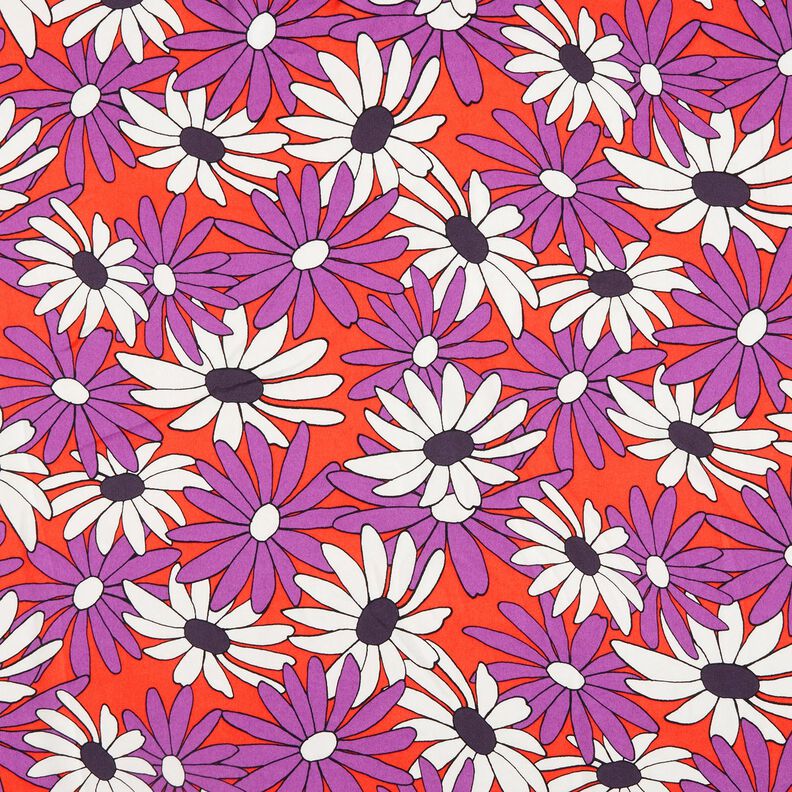 Satin expressive Blumen – orange/rotlila,  image number 1