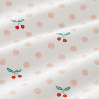 Popeline Polka Dots und Kirschen – weiss/rosé, 