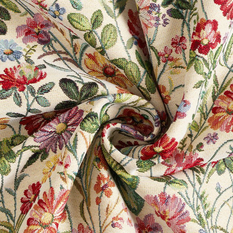 Dekostoff Gobelin fröhlicher Blumengarten – hellbeige/grün,  image number 3