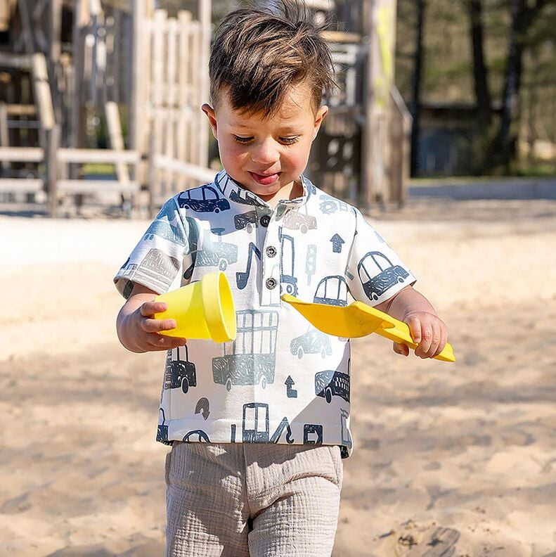 French Terry Sommersweat Skribbel Fahrzeuge &ndash; weiss/blau,  image number 5