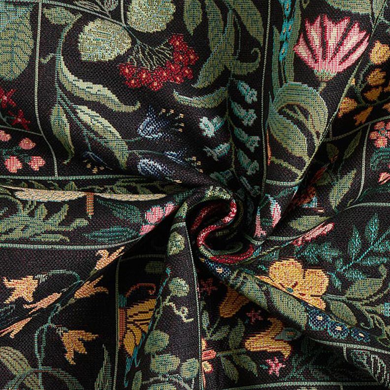 Dekostoff Gobelin Blumen-Kacheln – schwarz, image number 3