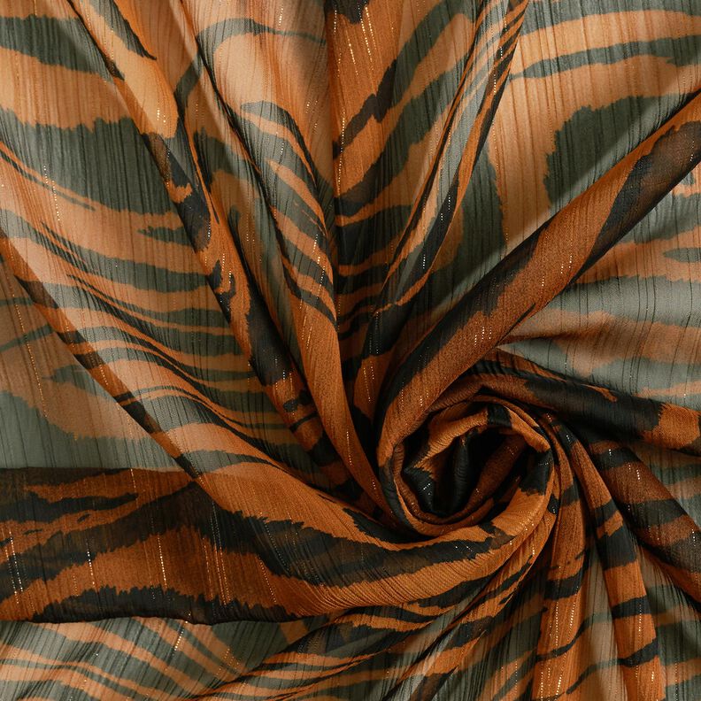 Chiffon mit Glitzernadelstreifen Tigerprint – schwarz/kupfer,  image number 3