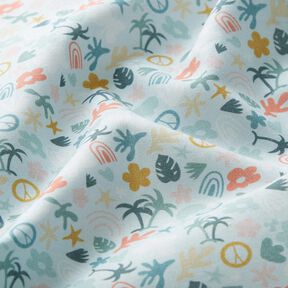 Bio-Baumwollpopeline Palmenwelt – babyblau/hellmint, 
