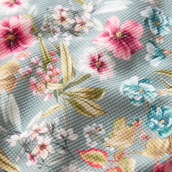Pique Super Stretch tropische Blumen – schilf