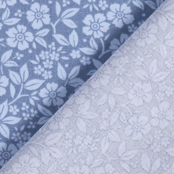 Baumwollpopeline Bi-Color-Blumen – jeansblau/hellblau