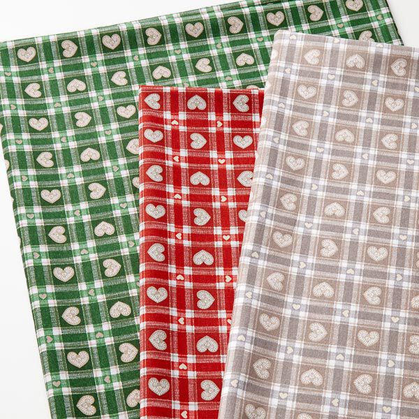 Baumwollstoff Cretonne Vichykaro und Herzen – rot, image number 5