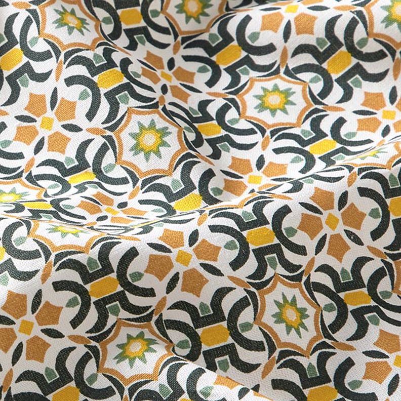Baumwollstoff Cretonne Fliesenmuster – tannengrün/currygelb,  image number 2
